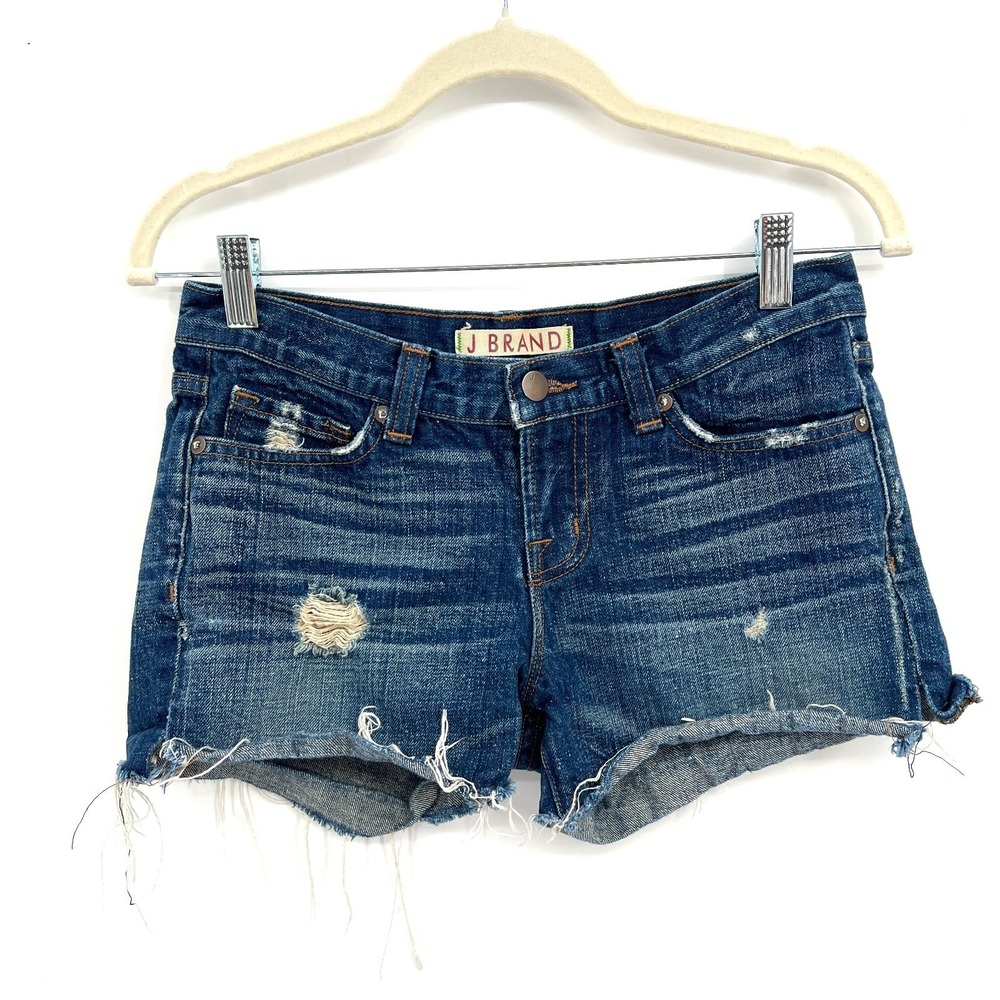 J Brand dark wash y2k low rise micro shorts‎ distressed cutoff retro 24